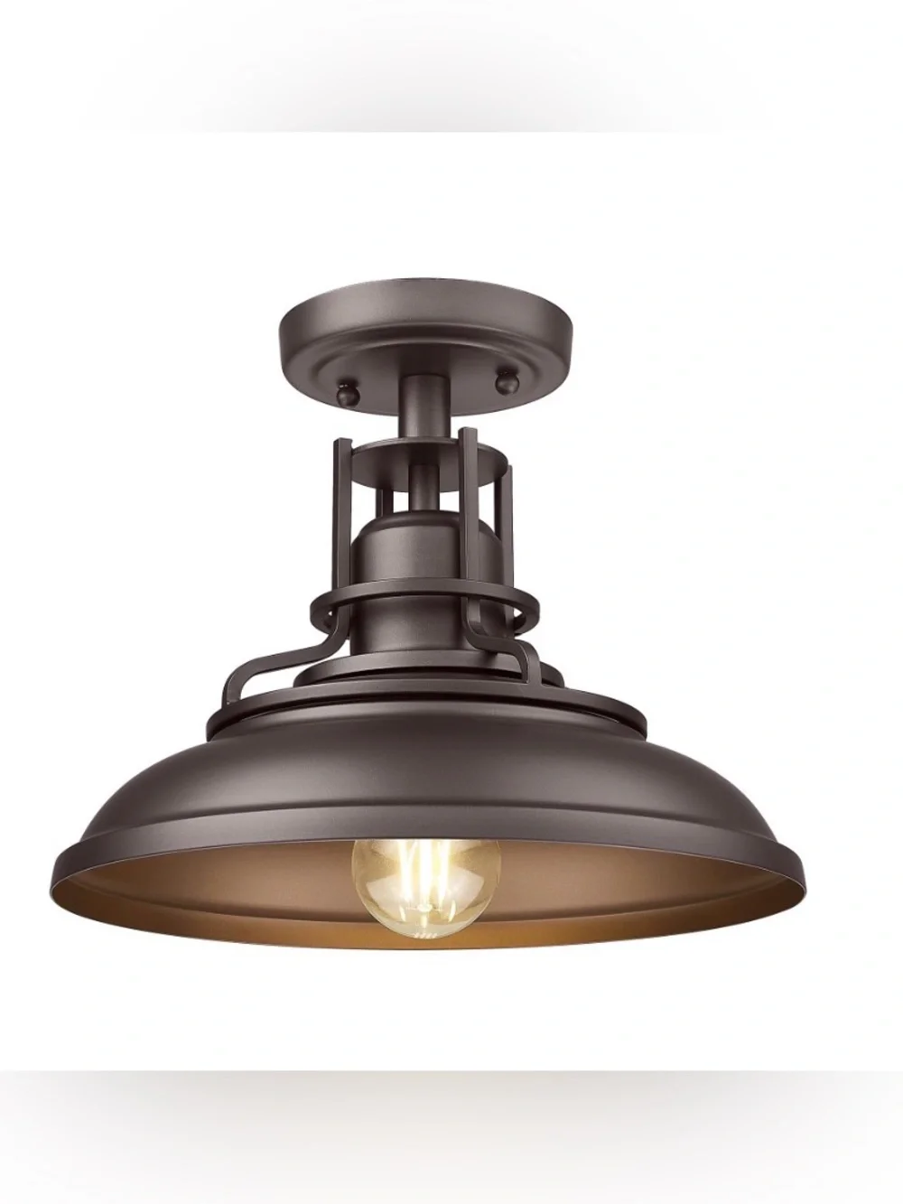 Farmhouse Semi Flush Outdoor Ceiling Light, Oil-Rubbed Bronze
